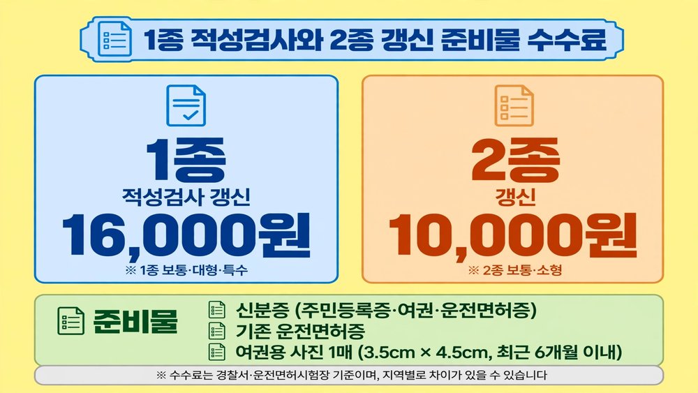 1종 적성검사와 2종 갱신 준비물 수수료