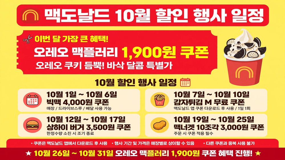 맥도날드 10월 할인 행사 일정