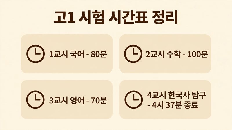 고1 시험 시간표 정리, 교시별 시간과 문항