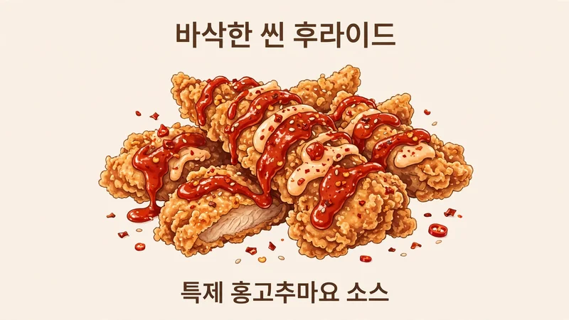 홍고추마요 맛과 구성, 바삭한 씬 후라이드와 특제 홍고추마요 소스