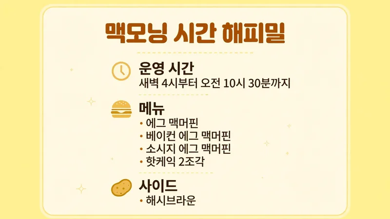 맥모닝 시간 해피밀 메뉴 안내
