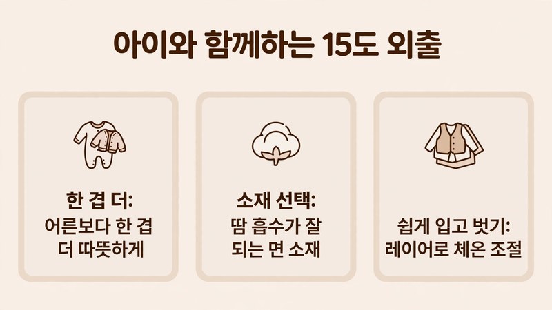 아이와 함께하는 15도 외출, 한 겹 더 입히기와 면 소재 선택