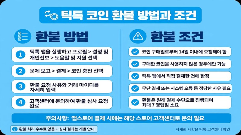 틱톡 코인 환불 방법과 조건